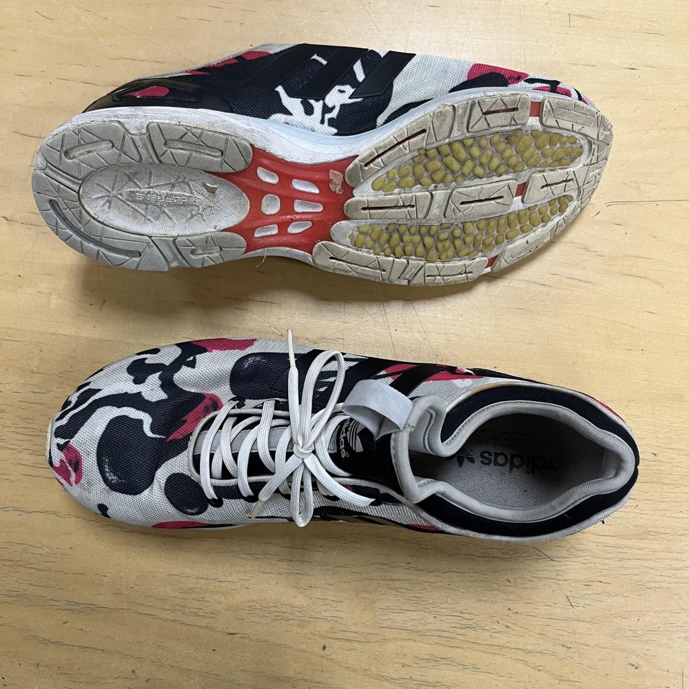 Adidas Running Shoes Mens Size 13.5 White Black Red Graphic Torsion Art B33405
